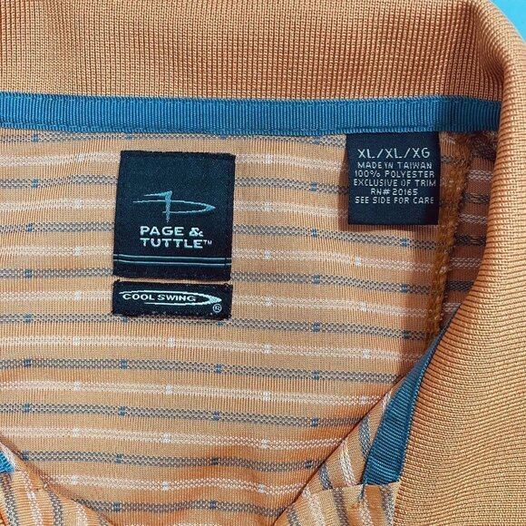 PAGE & TUTTLE Cool Swing Golf Polo Men's‎ Size XL Orange Stripe Moisture Wicking - Picture 7 of 11